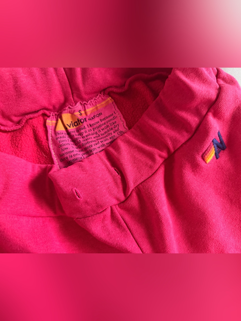 Aviator Nation Hot Pink Rainbow Stitch Sweatshirt (M) and Pants (S) Set - Picture 4 of 7